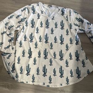 Cowgirl Hardware Cactus Print Long Sleeve Top Size 2xl